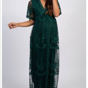 Pink blush lace overlay maternity maxi